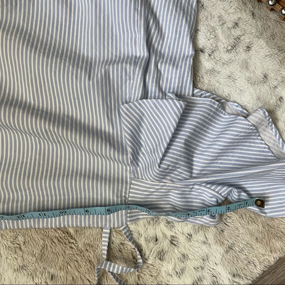 [S] Zara Trafulac Baby Blue & White Striped Fitted Cold Ruffle Shoulder Crop Top - Picture 4 of 12